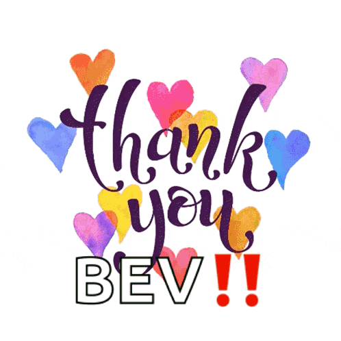 a sign that says " thank you bev " with watercolor hearts