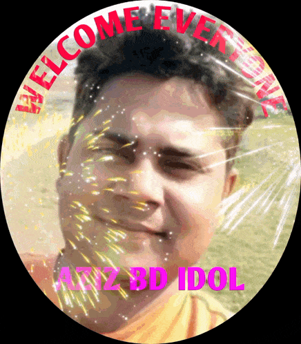 a picture of a man in a circle with the words welcome ever on it