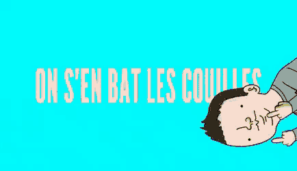 a cartoon of a man giving the middle finger in front of a blue background that says ' en bat les coulles '