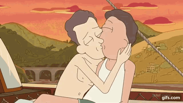 a cartoon of two men kissing with the gifs.com website visible in the corner