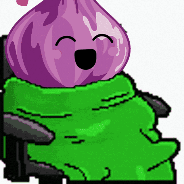 a pixel art drawing of a purple onion wrapped in green
