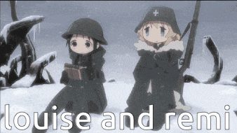 louise and remi are sitting in the snow