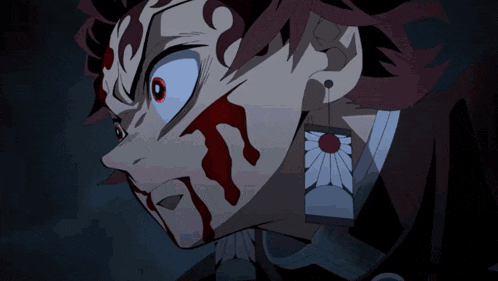 a close up of a person with blood coming out of their face