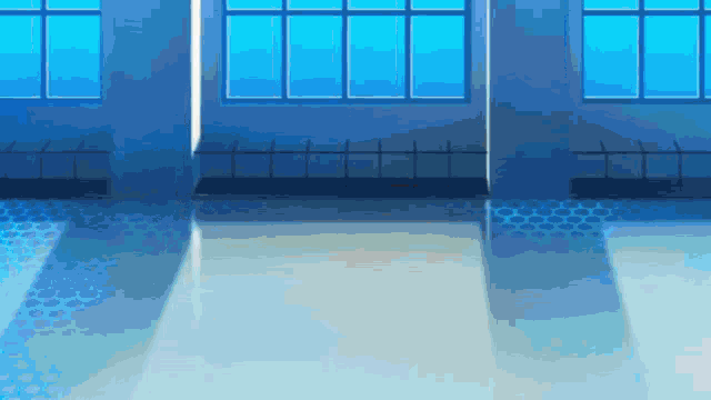a room with blue walls and a blue floor