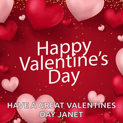 a happy valentine 's day greeting card with pink and red hearts on a red background