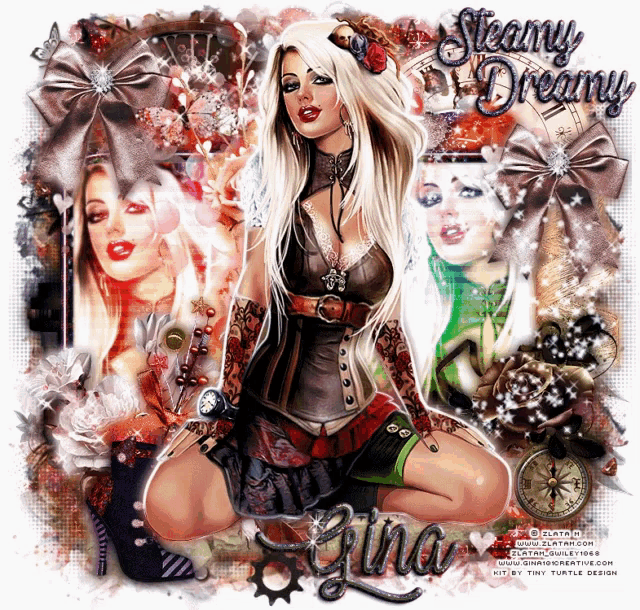 a graphic of a woman with the words steamy dreamy written on it