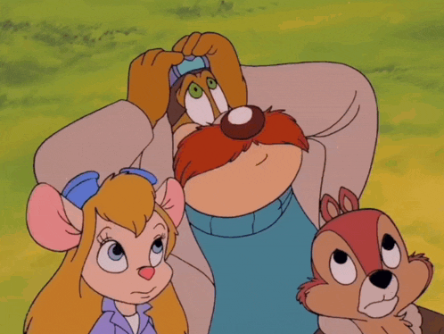 a group of cartoon characters including a girl and a man with a mustache