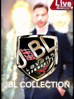 a poster for jbl collection with a man in a suit in the background