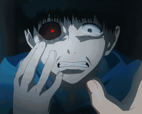 a close up of a person 's face with a hand on it