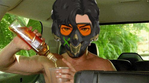a shirtless man in a mask is pouring a drink into a cup