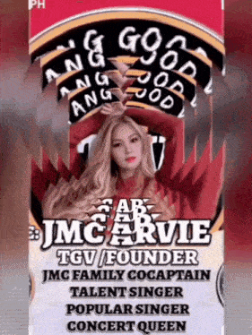 a poster for jmc carvie with a picture of her