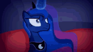 a blue pony with a crown on its head is looking at another pony
