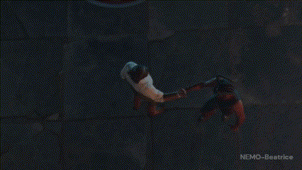 two people are walking in the dark and the words nemo-beatrice are on the bottom right
