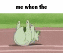 a cartoon of a frog giving the middle finger while laying on the ground .