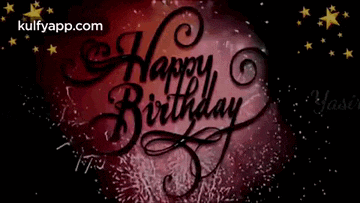 a happy birthday greeting card with fireworks and stars