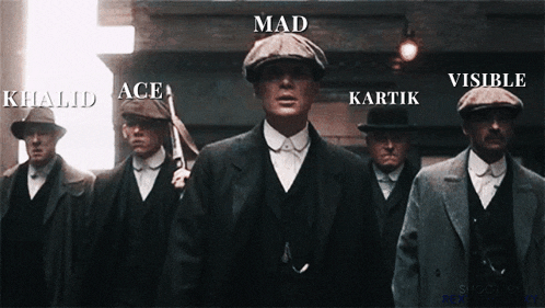 a group of men in suits and hats are walking in a line with the words mad visible and khalid ace written on the bottom