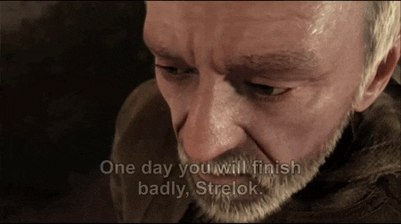 a man with a beard is saying " one day you will finish badly strelok "
