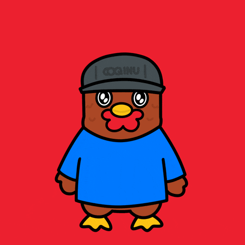 a cartoon duck wearing a hat that says coginu on it