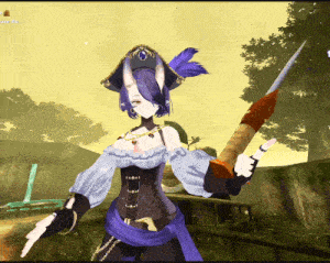 a girl in a pirate outfit is holding a sword