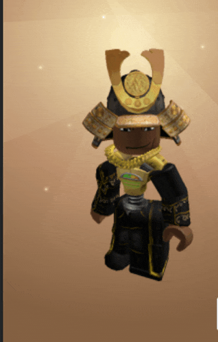 a cartoon character wearing a samurai costume with a gold helmet