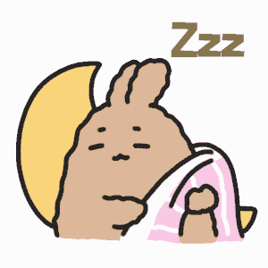 a cartoon rabbit is sleeping under a pink blanket with the word zzz above it