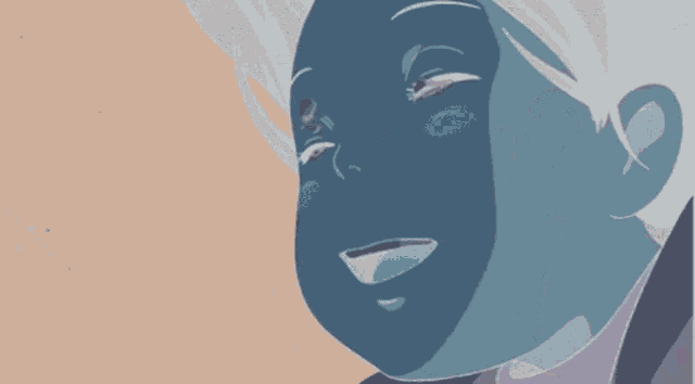 a close up of a cartoon character 's face with a purple background
