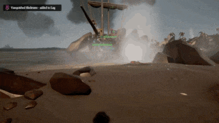 a screenshot of a video game shows a shipwreck and a message that says " vanquished redrum "