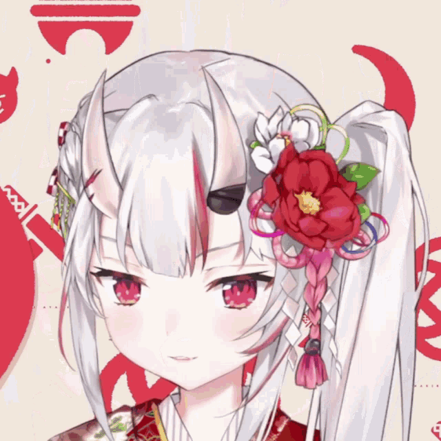 a drawing of a girl with horns and a flower in her hair