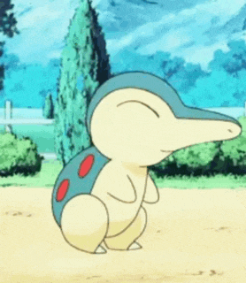 a cartoon of a baby pokemon sitting on the ground in a park .