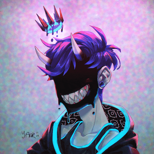 a drawing of a person with horns and a crown on their head says yank 18