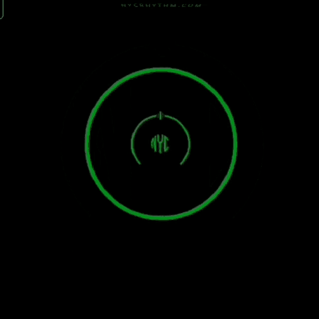 a logo for nyc rhythm is glowing in the dark