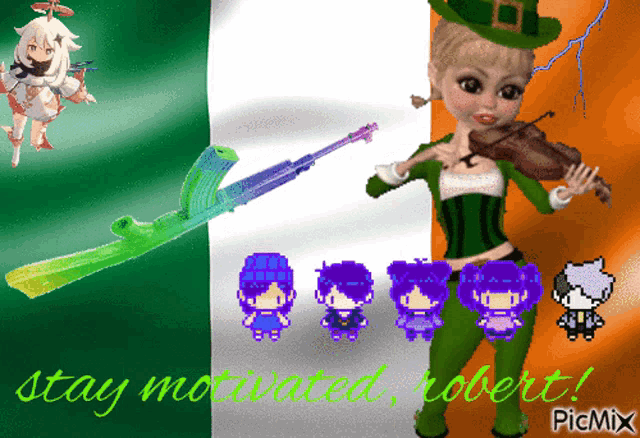 a girl playing a violin with the words stay motivated robert