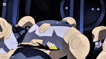a group of robots are gathered together in a dark room