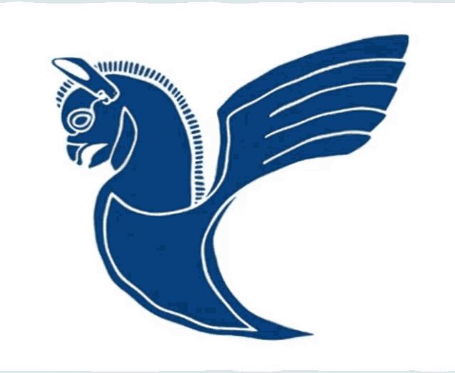 a blue bird with wings and a horse head