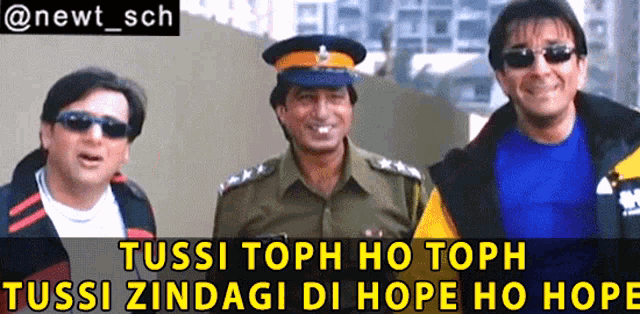 a poster of three men with the caption tussi toph ho toph