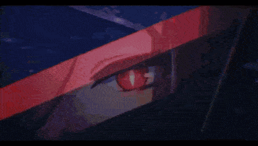 a close up of a person 's eye with a red pupil