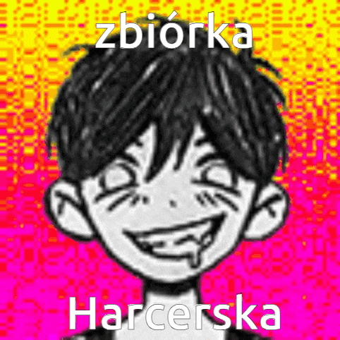 a black and white drawing of a boy with the name harcerska on the bottom right