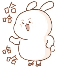 a cartoon rabbit is laughing with its mouth open and chinese writing .