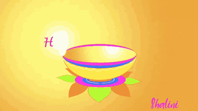 a happy diwali greeting card with a bowl on top of a flower