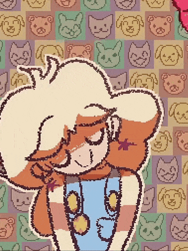 a pixel art drawing of a girl in overalls with a star on her chest
