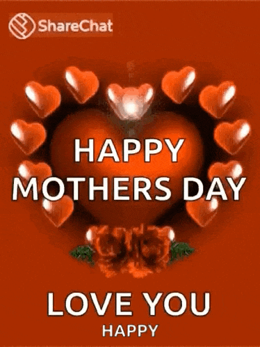 a happy mother 's day card with a heart surrounded by hearts and flowers .