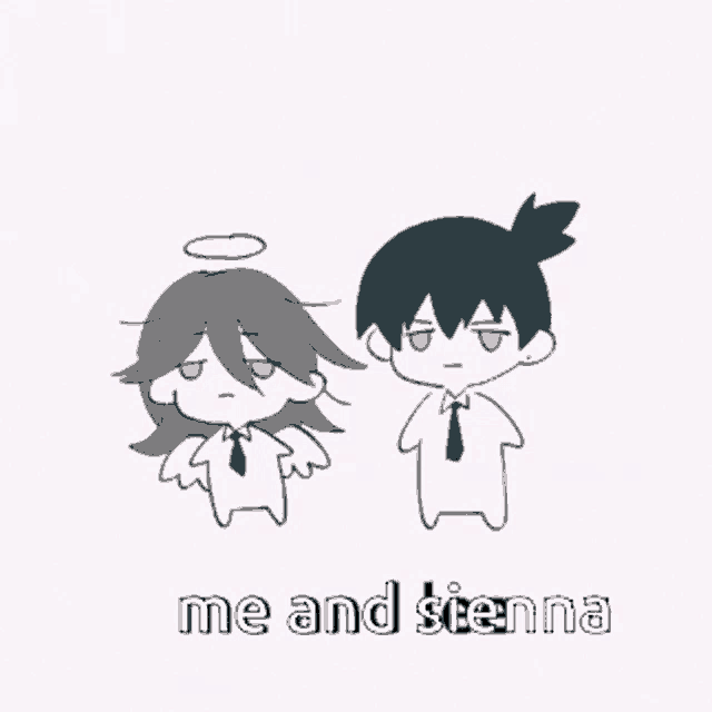 a cartoon of a man and a woman standing next to each other with the caption me and sienna
