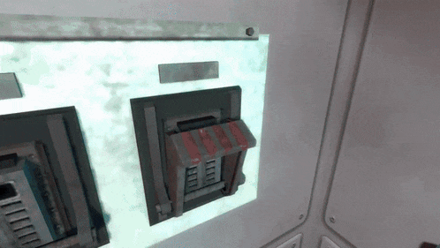 a computer generated image of a machine with a red and white awning on it