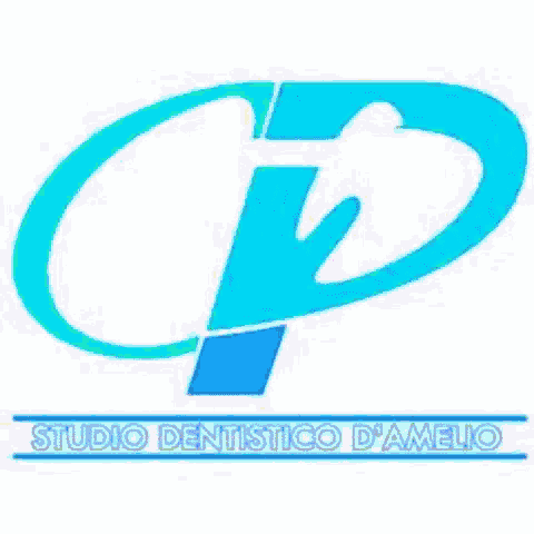 the logo for studio dentistico d' amelio is a blue letter p on a white background .