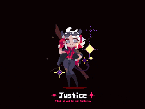 a pixel art illustration of justice from the awesome demon