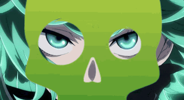a close up of a person 's face with a green mask on it