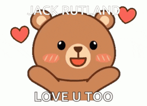 a teddy bear with hearts around it and the words love u too