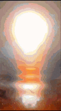 a pixel art painting of a sunset with a white circle in the middle