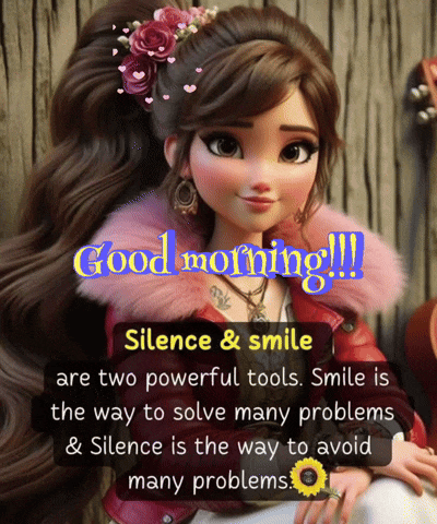 a picture of a doll with the words good morning silence and smile