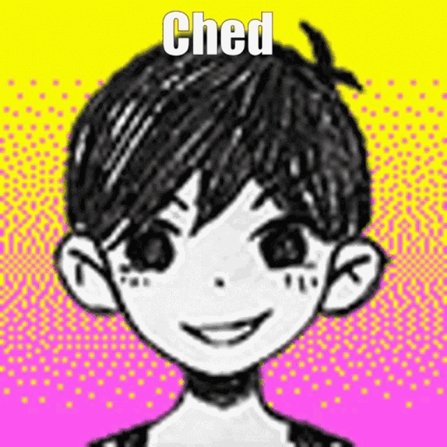 a black and white drawing of a boy with the word ched on the bottom